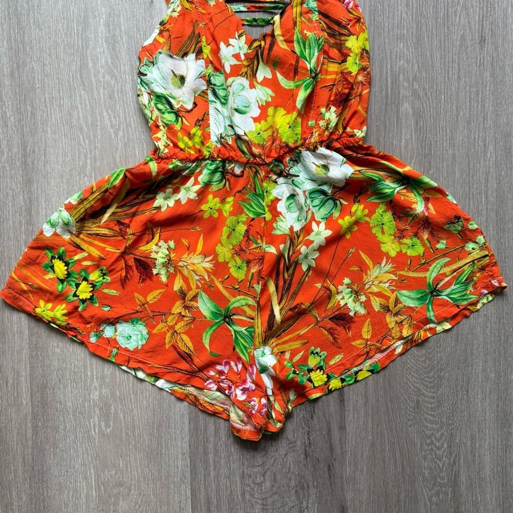 Yurari Tropical Floral Orange Women's Romper Size L Beach Resortwear Summer - Picture 9 of 11